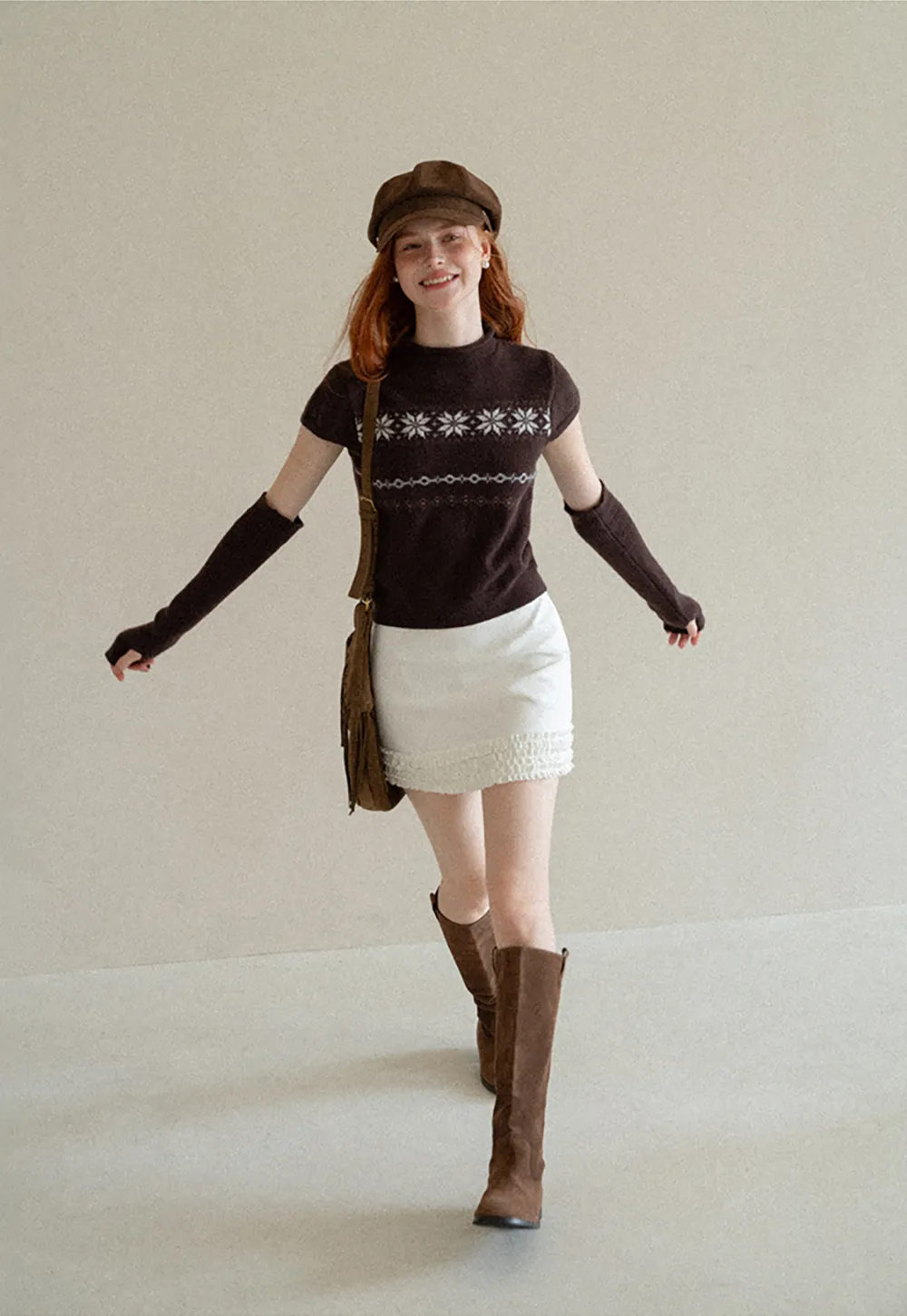 Fair Isle Pattern Short Sleeve Knit Sweater