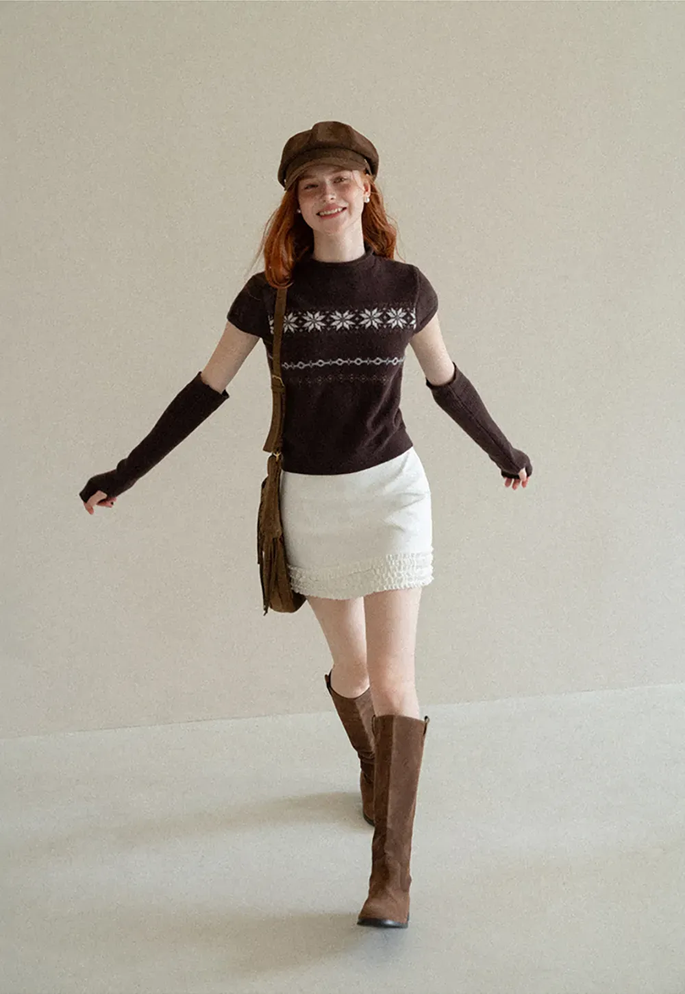 Fair Isle Pattern Short Sleeve Knit Sweater