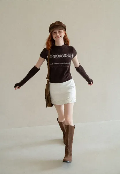 Fair Isle Pattern Short Sleeve Knit Sweater