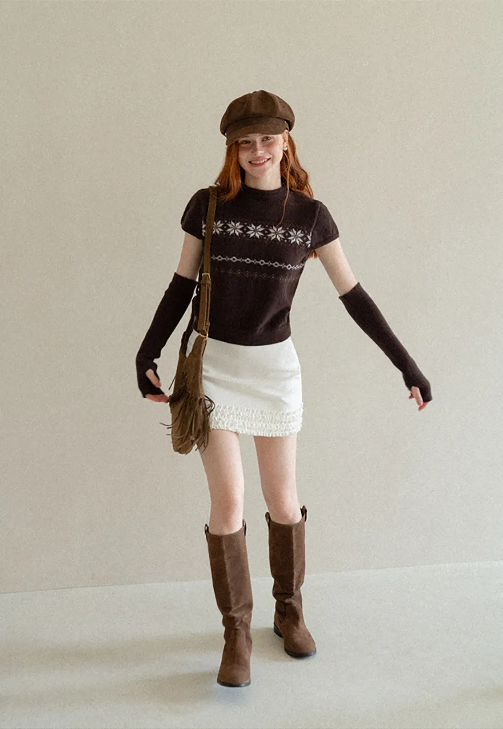Fair Isle Pattern Short Sleeve Knit Sweater