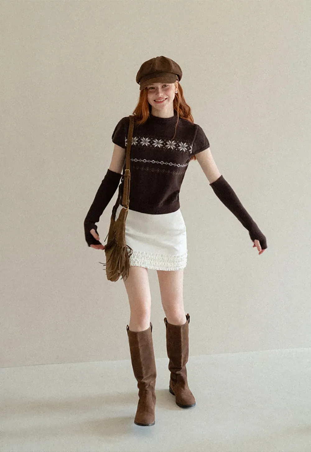 Fair Isle Pattern Short Sleeve Knit Sweater