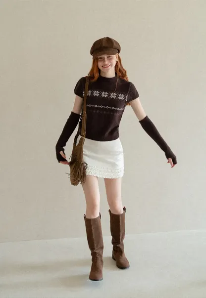 Fair Isle Pattern Short Sleeve Knit Sweater