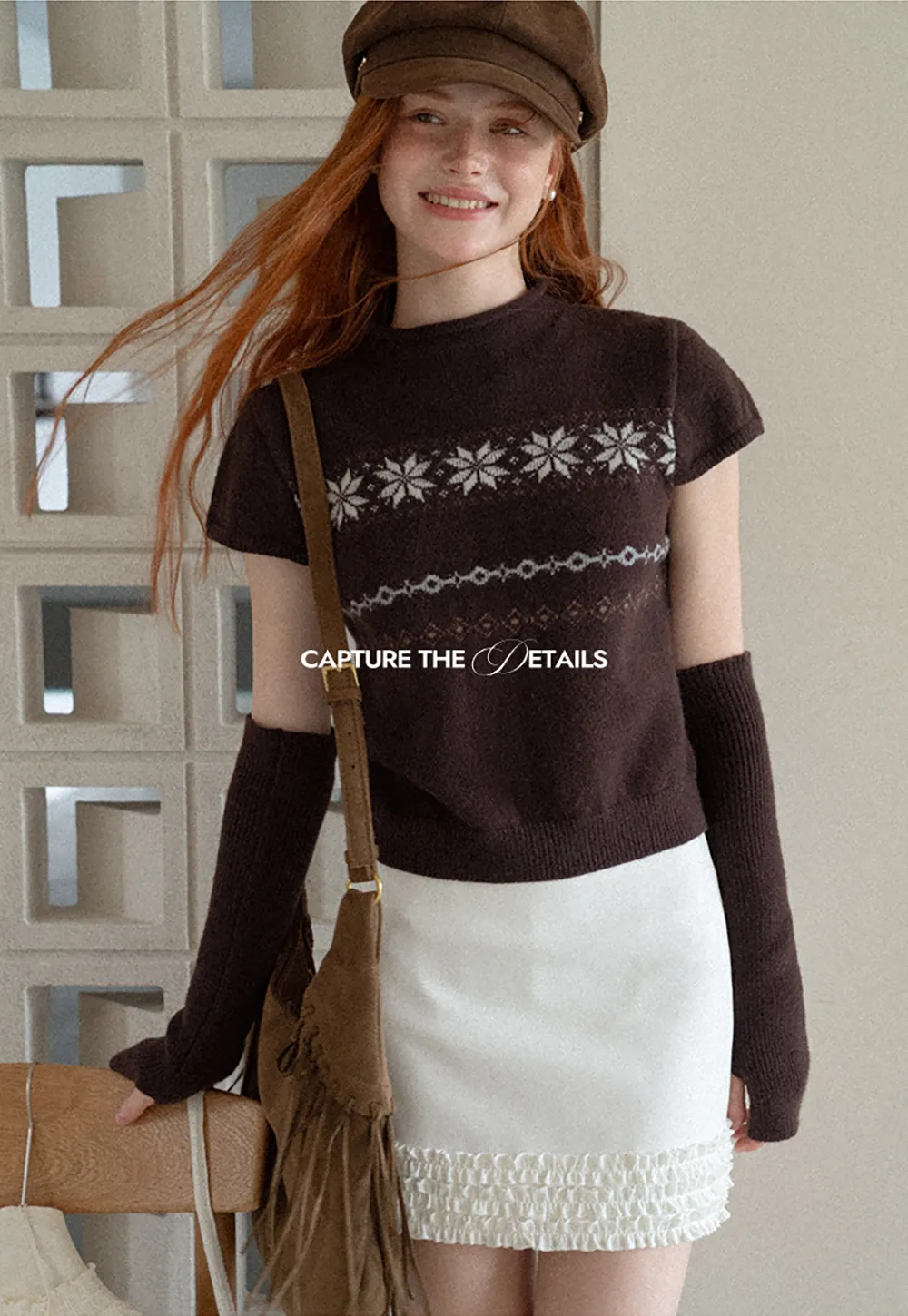 Fair Isle Pattern Short Sleeve Knit Sweater