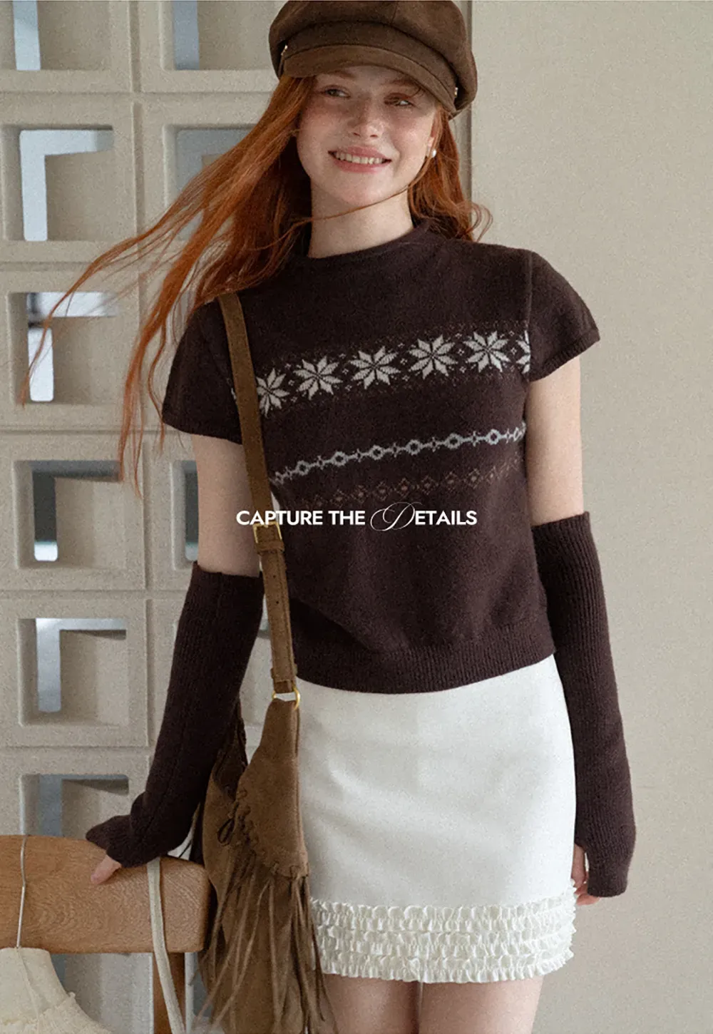 Fair Isle Pattern Short Sleeve Knit Sweater