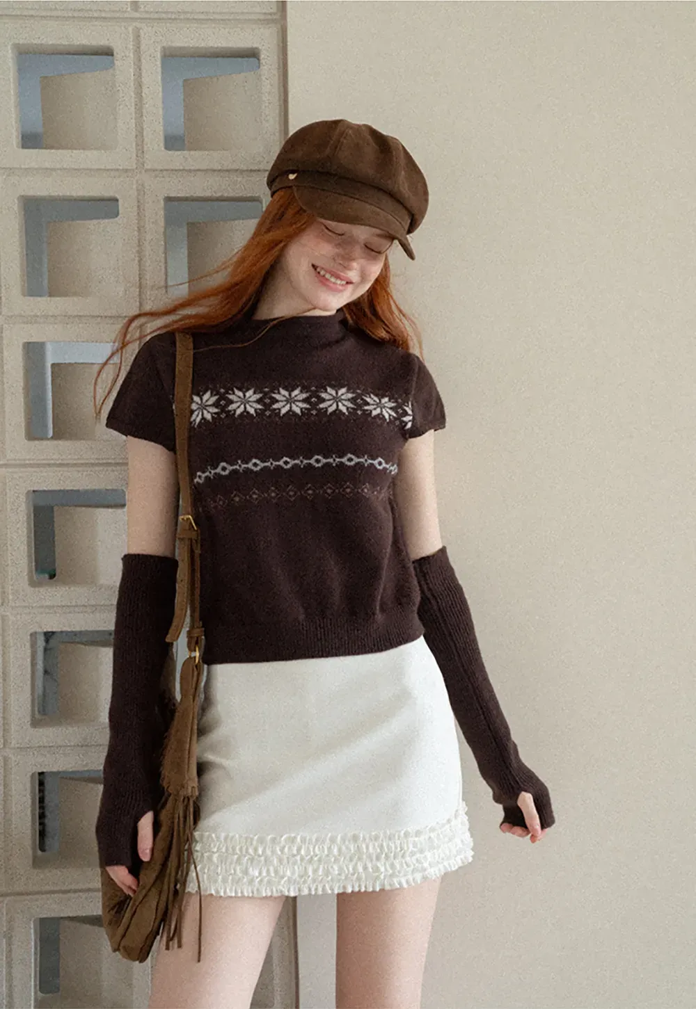Fair Isle Pattern Short Sleeve Knit Sweater