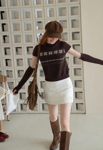 Fair Isle Pattern Short Sleeve Knit Sweater