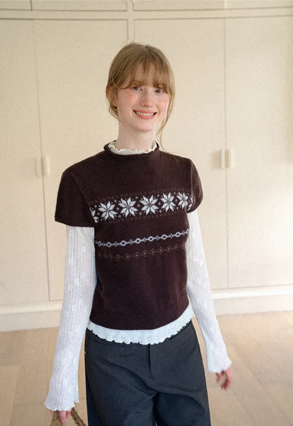 Fair Isle Pattern Short Sleeve Knit Sweater