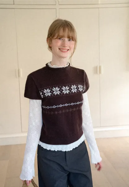 Fair Isle Pattern Short Sleeve Knit Sweater