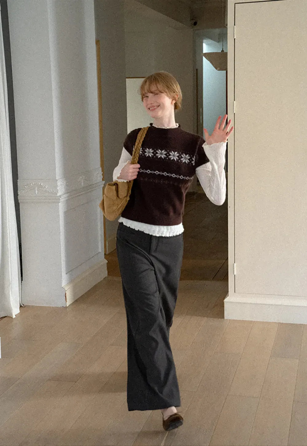 Fair Isle Pattern Short Sleeve Knit Sweater