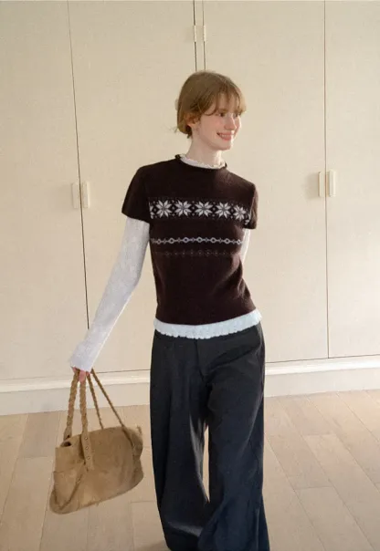 Fair Isle Pattern Short Sleeve Knit Sweater