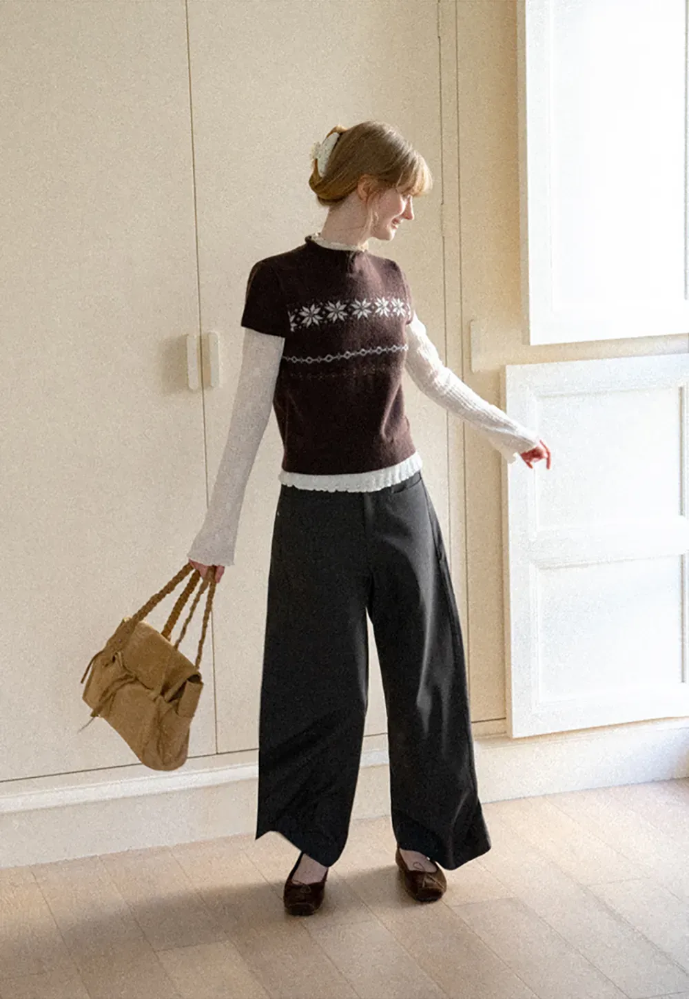 Fair Isle Pattern Short Sleeve Knit Sweater