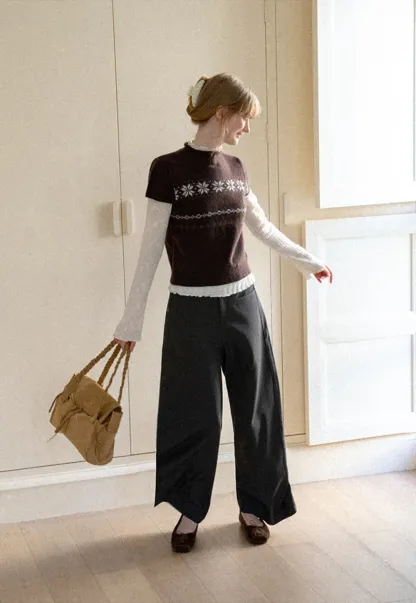 Fair Isle Pattern Short Sleeve Knit Sweater