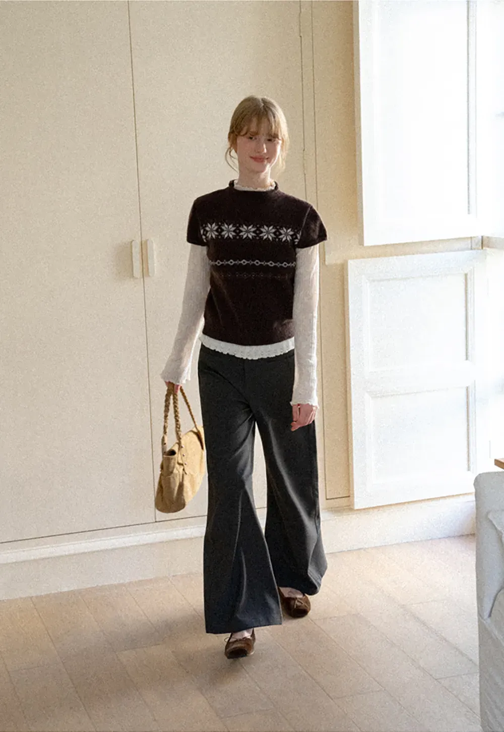 Fair Isle Pattern Short Sleeve Knit Sweater