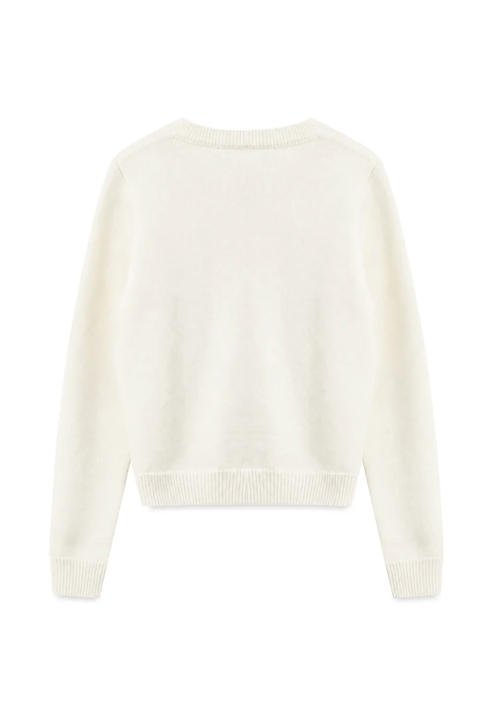 Embroidered Fawn Motif Crewneck Knit Sweater