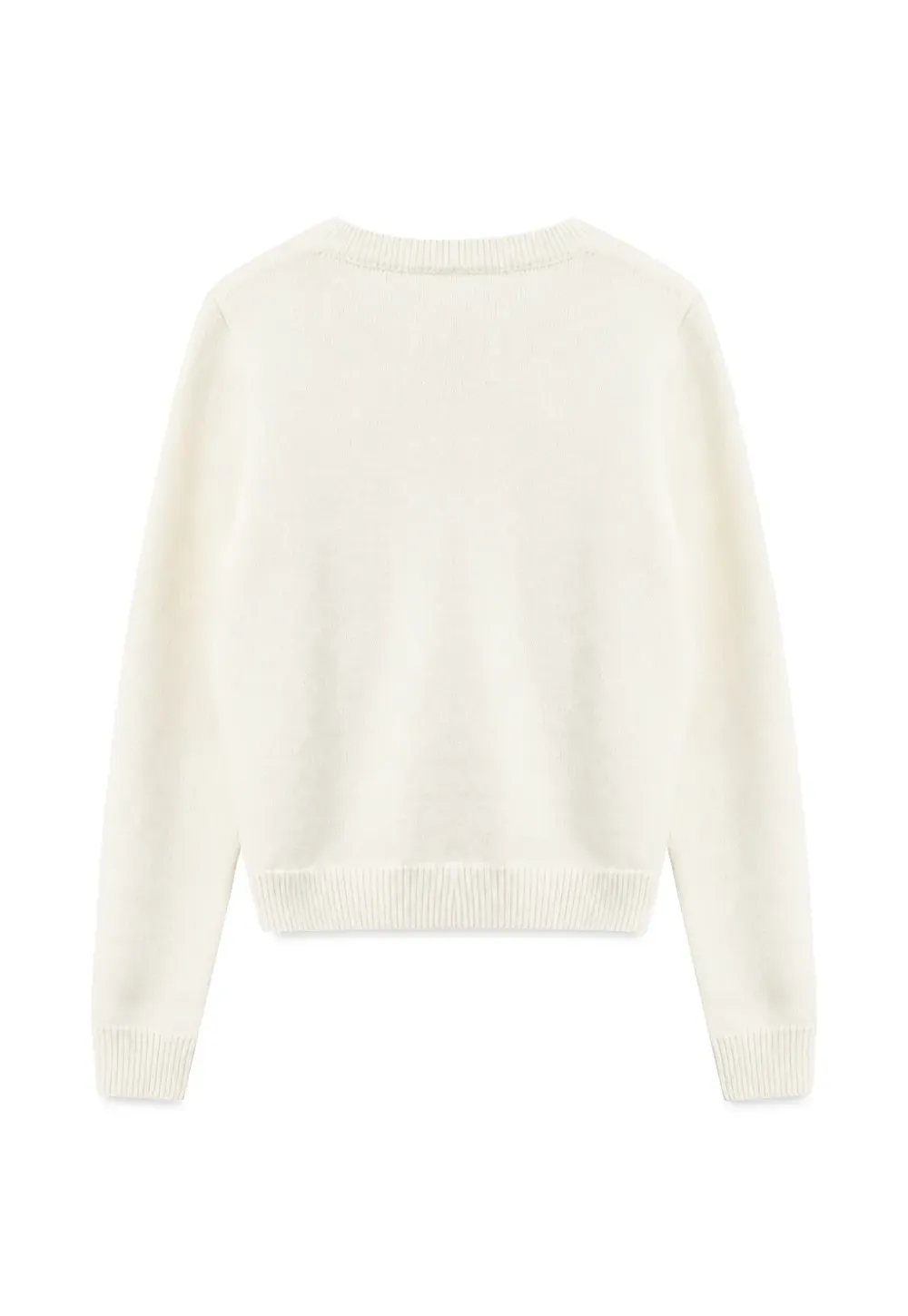 Embroidered Fawn Motif Crewneck Knit Sweater