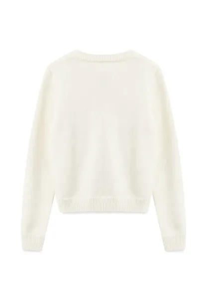 Embroidered Fawn Motif Crewneck Knit Sweater