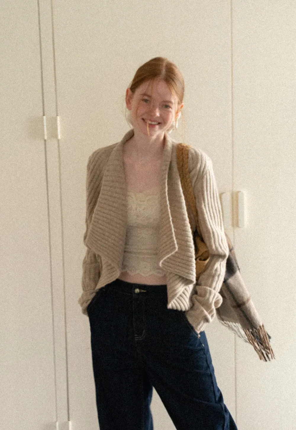 Ribbed Knit Asymmetrical Wrap Cardigan Sweater
