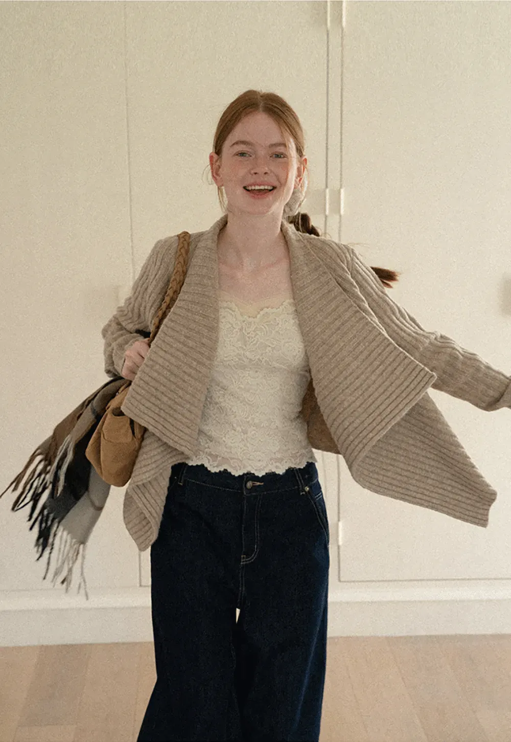 Ribbed Knit Asymmetrical Wrap Cardigan Sweater