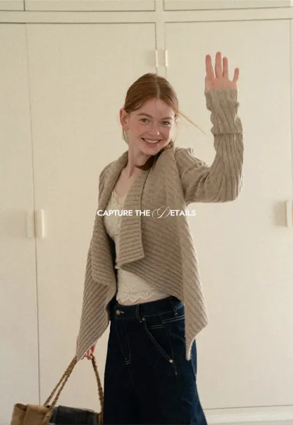 Ribbed Knit Asymmetrical Wrap Cardigan Sweater