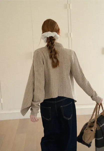 Ribbed Knit Asymmetrical Wrap Cardigan Sweater