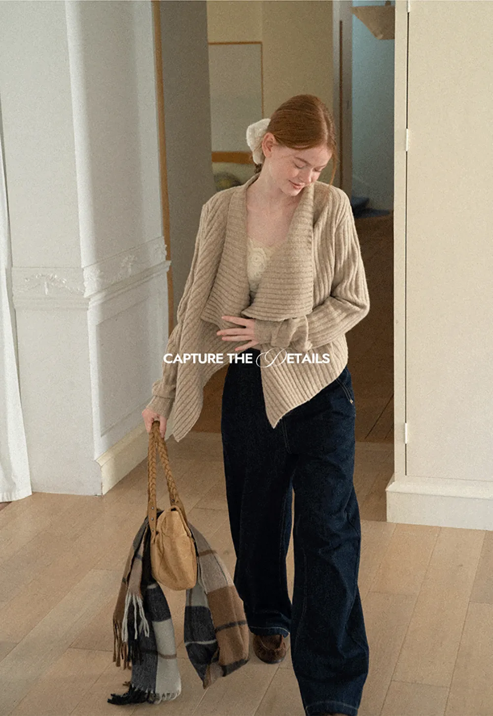 Ribbed Knit Asymmetrical Wrap Cardigan Sweater