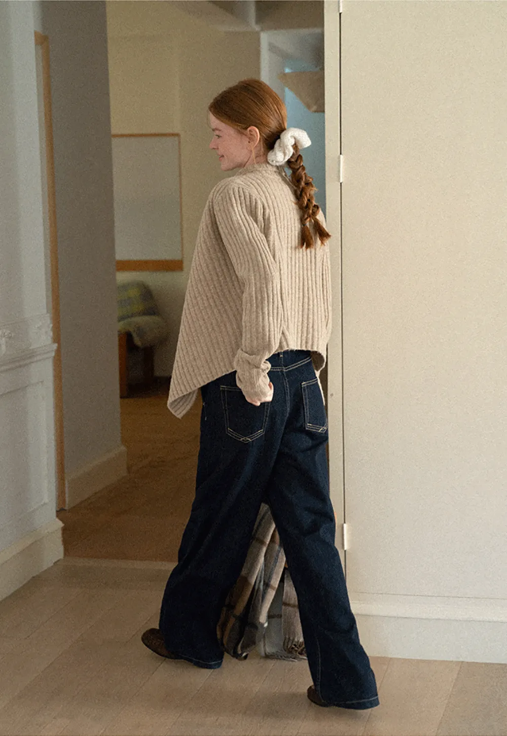 Ribbed Knit Asymmetrical Wrap Cardigan Sweater