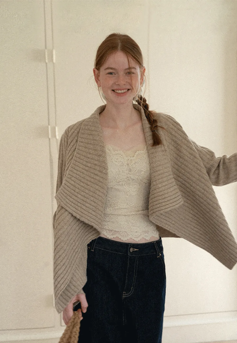 Ribbed Knit Asymmetrical Wrap Cardigan Sweater