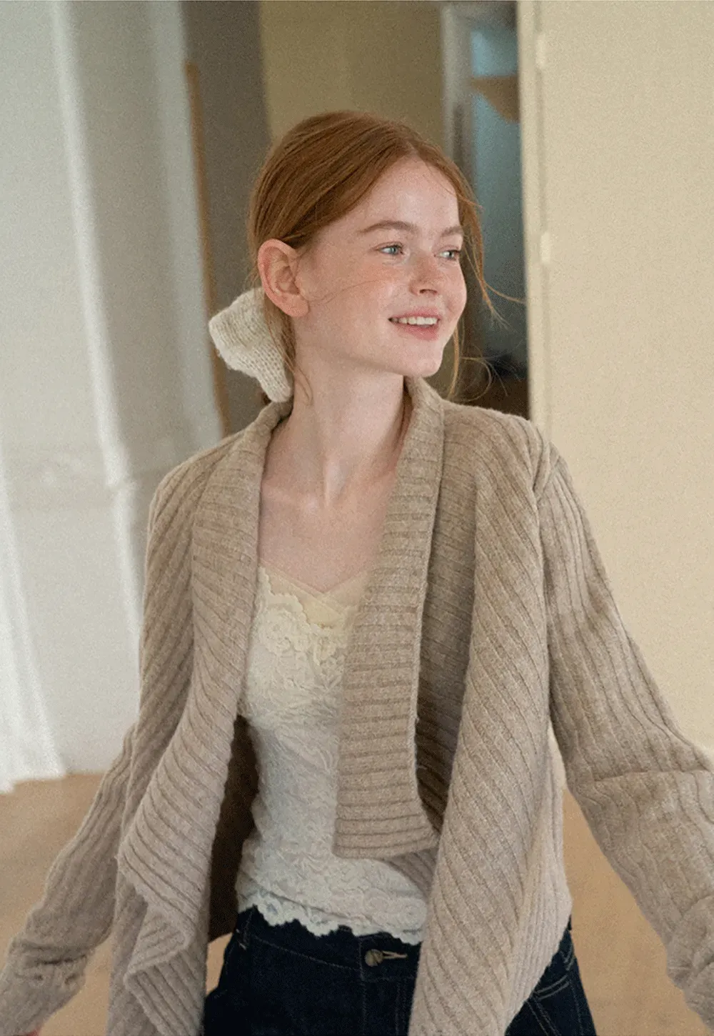 Ribbed Knit Asymmetrical Wrap Cardigan Sweater
