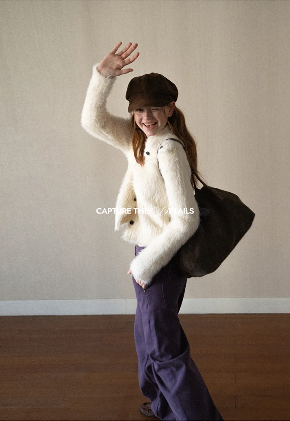 Fuzzy Textured Cropped Cardigan with Button Front