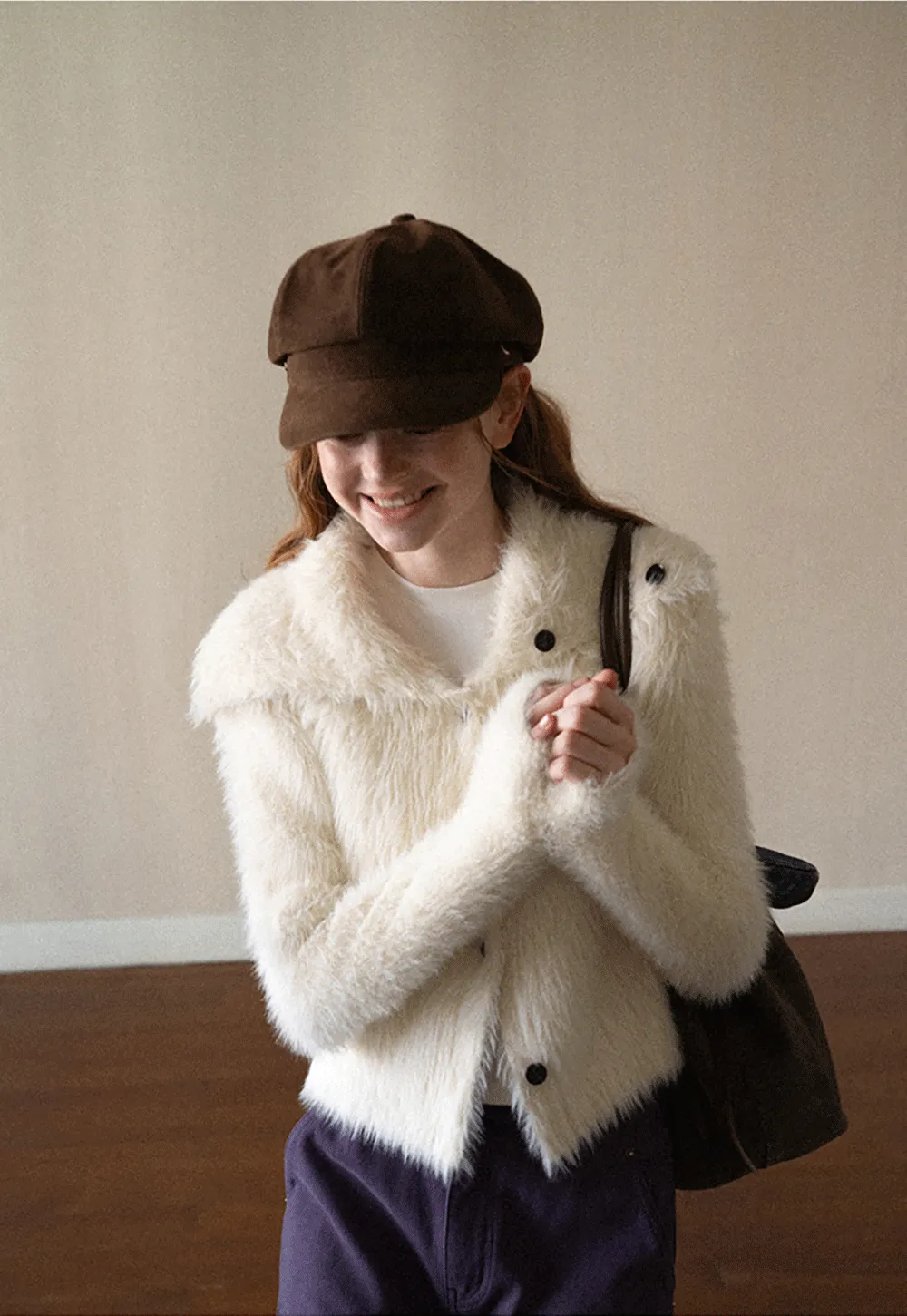 Fuzzy Textured Cropped Cardigan with Button Front
