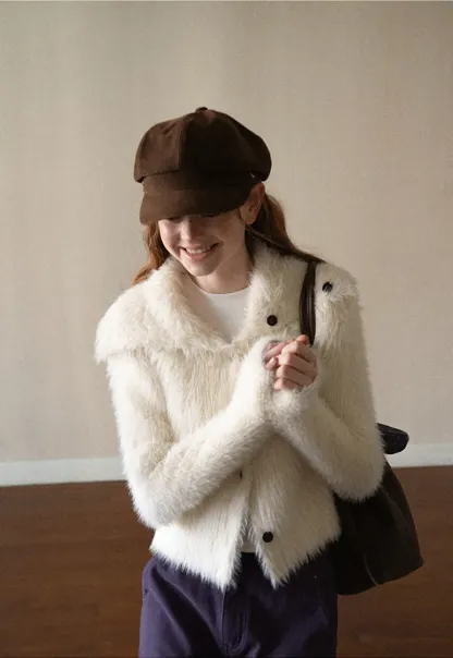 Fuzzy Textured Cropped Cardigan with Button Front