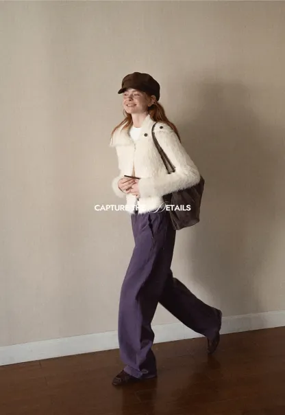 Fuzzy Textured Cropped Cardigan with Button Front