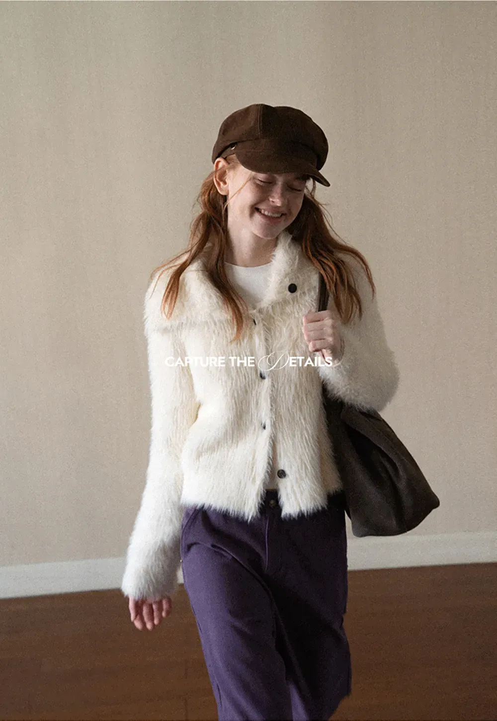 Fuzzy Textured Cropped Cardigan with Button Front