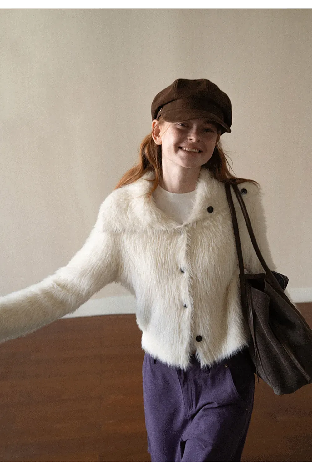 Fuzzy Textured Cropped Cardigan with Button Front