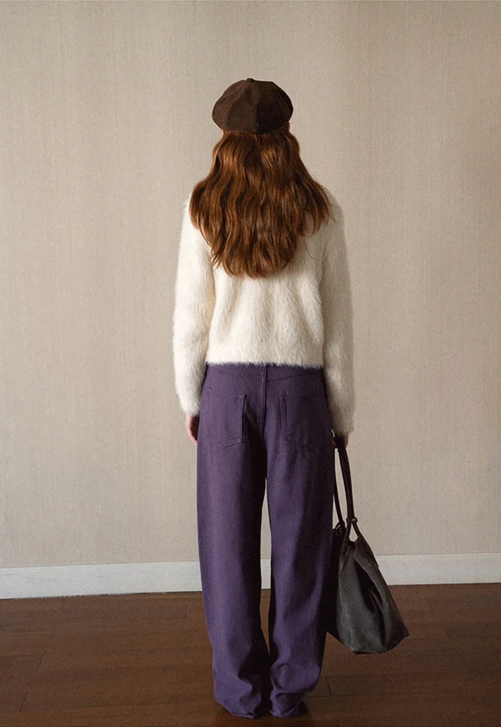 Fuzzy Textured Cropped Cardigan with Button Front