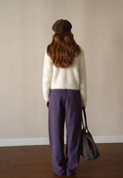 Fuzzy Textured Cropped Cardigan with Button Front