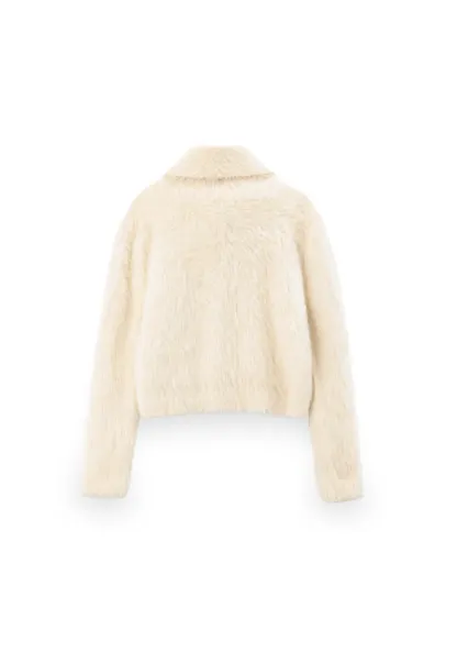 Fuzzy Textured Cropped Cardigan with Button Front