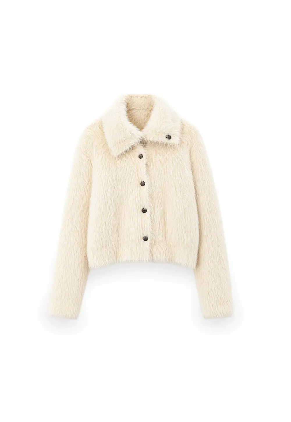 Fuzzy Textured Cropped Cardigan with Button Front