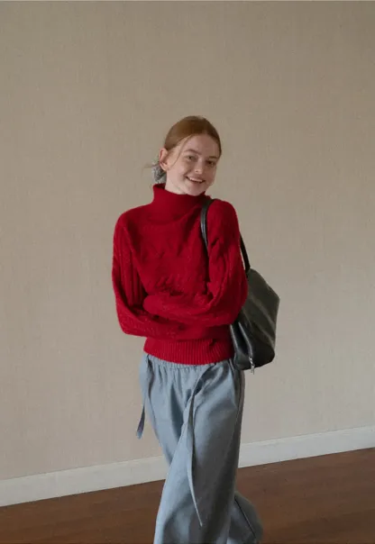 Cable Knit Turtleneck Oversized Sweater