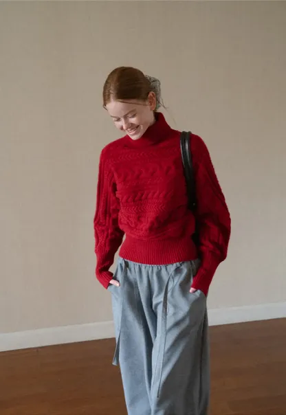 Cable Knit Turtleneck Oversized Sweater