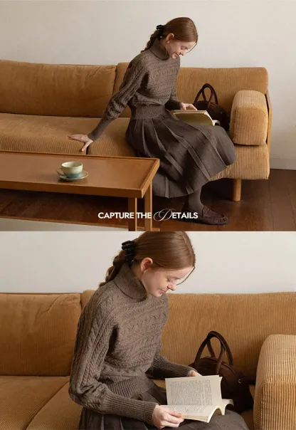 Cable Knit Turtleneck Oversized Sweater