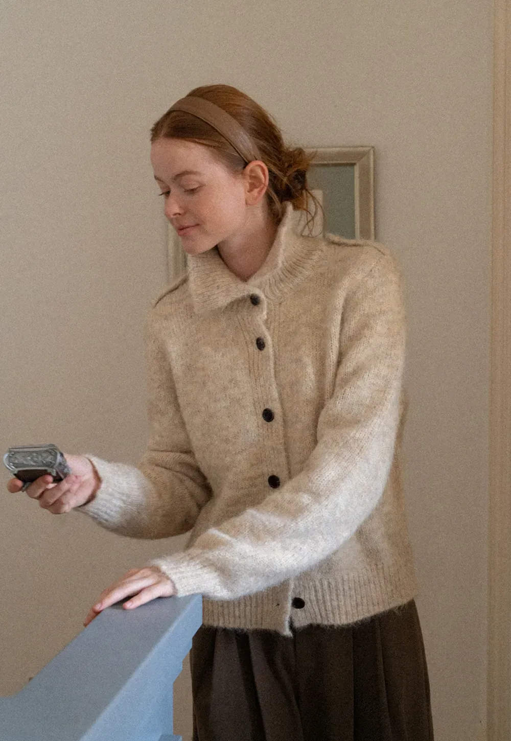 High Collar Button Front Knit Sweater