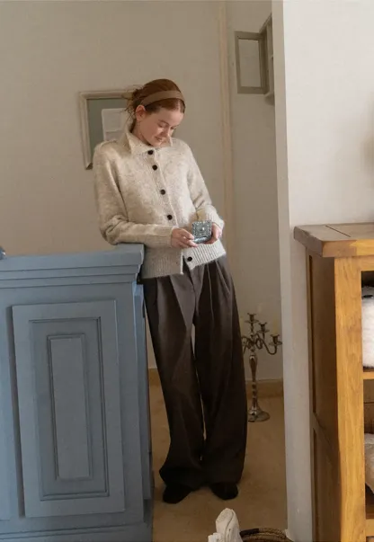 High Collar Button Front Knit Sweater