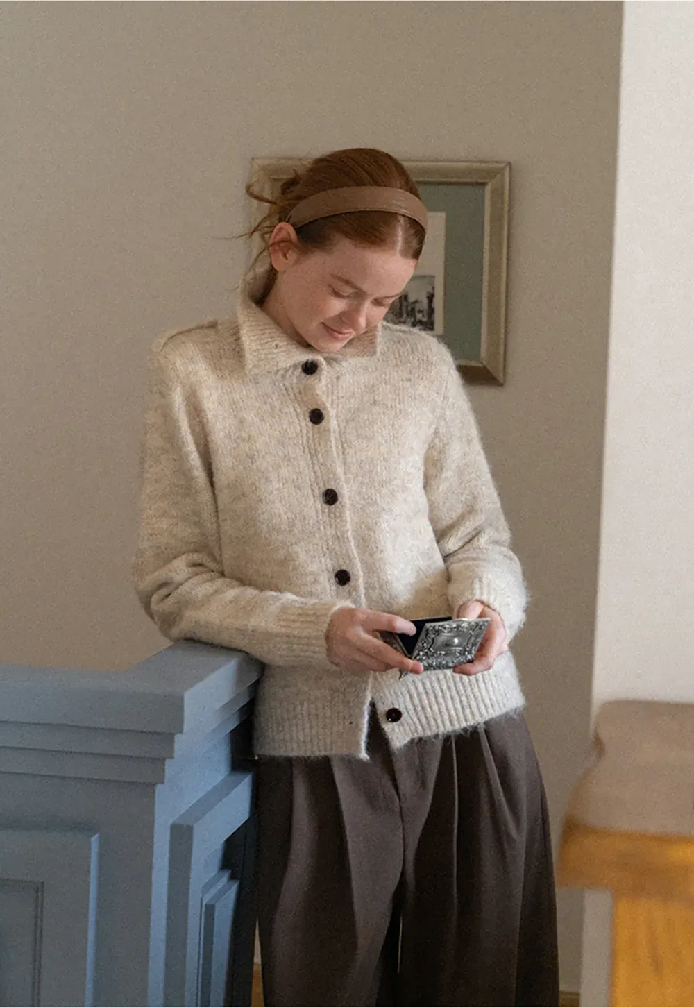 High Collar Button Front Knit Sweater