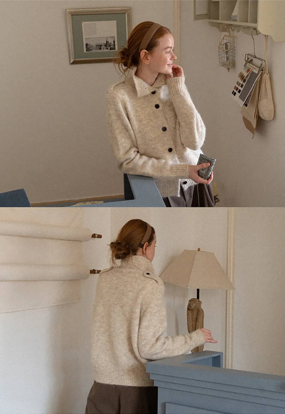 High Collar Button Front Knit Sweater