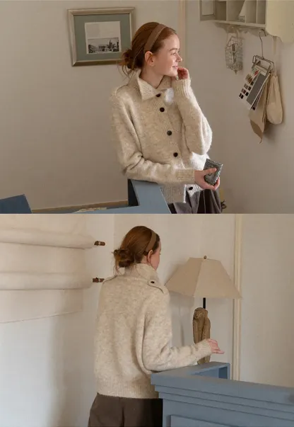 High Collar Button Front Knit Sweater