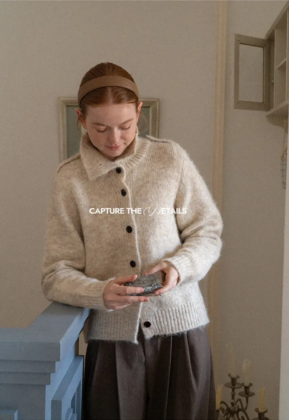 High Collar Button Front Knit Sweater