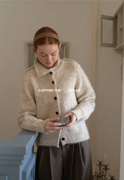 High Collar Button Front Knit Sweater