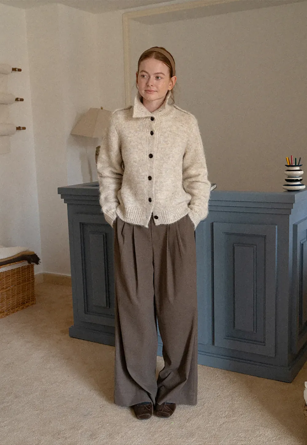 High Collar Button Front Knit Sweater