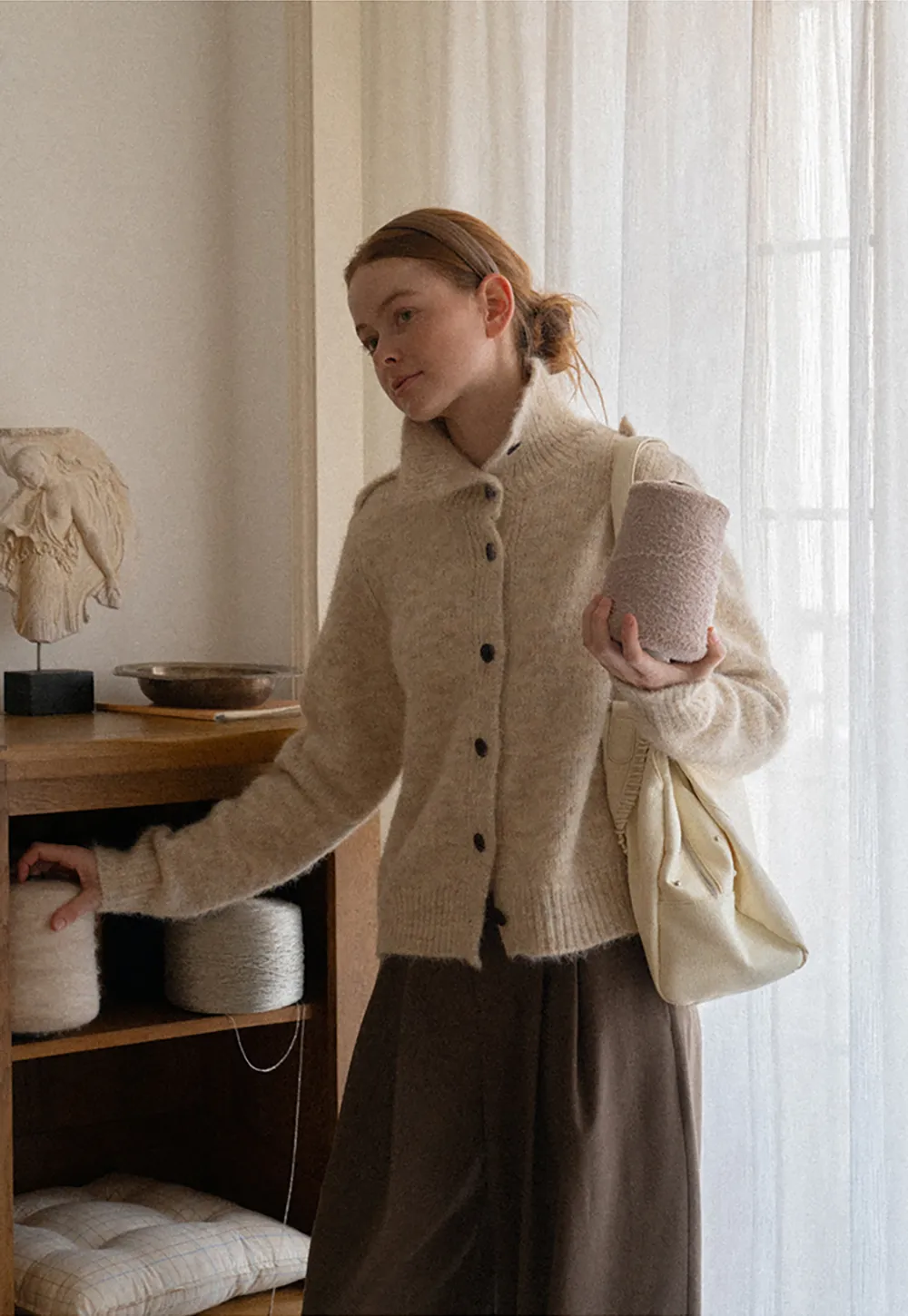 High Collar Button Front Knit Sweater